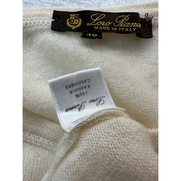 Loro Piana Fine Cashmere Long Sleeve Crewneck Tee Shirt Sweater Size 40 IT Cream - Picture 7 of 16
